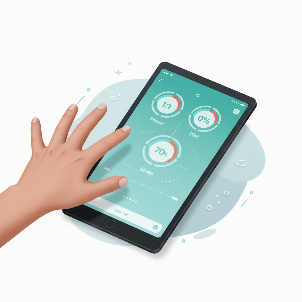 Hand holding tablet with health metrics